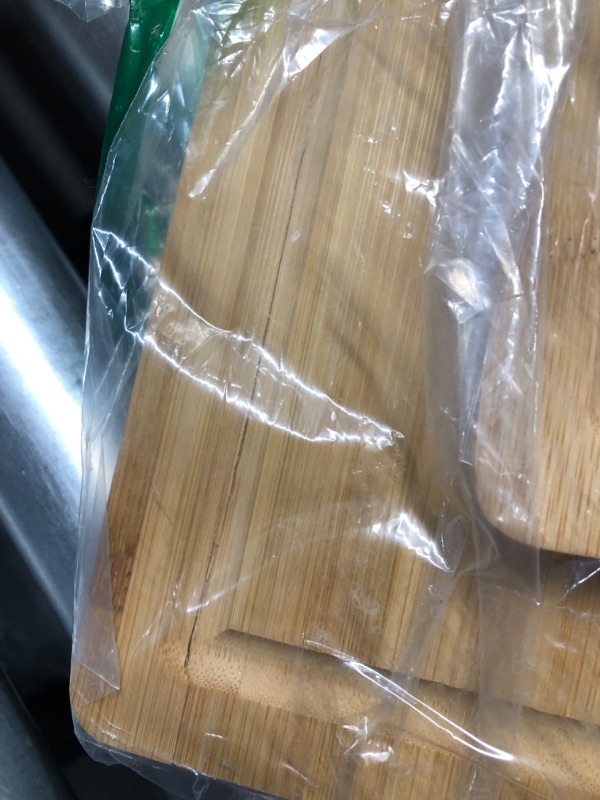 Photo 1 of **DAMAGED, LARGEST BOARD HAS A CRACK IN IT**
Hiware 4-Piece Extra Large Bamboo Cutting Boards Set for Kitchen, Heavy Duty Cutting Board with Juice Groove, Bamboo Chopping Board Set for Meat, Vegetables - Pre Oiled