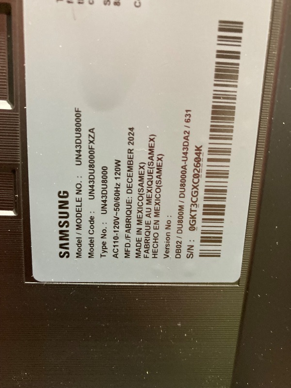 Photo 1 of **SMASHED SCREEN FINAL SALE**SAMSUNG 43-Inch Class 4K Crystal UHD DU8000 Series HDR Smart TV w/Object Tracking Sound Lite, Motion Xcelerator 120Hz, Ultra Slim Design, Gaming Hub, Alexa Built-in (UN43DU8000, 2024 Model)