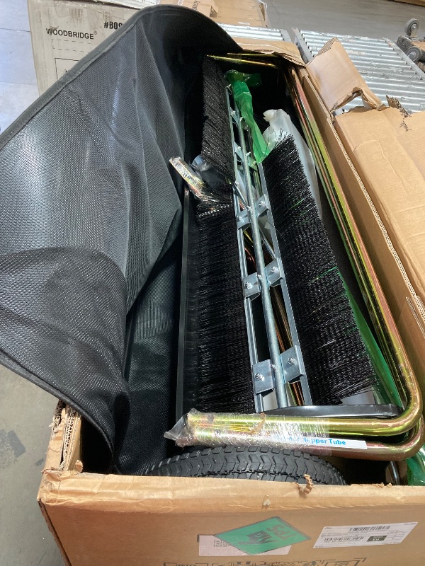 Photo 1 of VEVOR Tow Behind Lawn Sweeper 50", Pull Behind Lawn Sweeper, 26 cu. ft Large Capacity Leaf & Grass Collector, with Adjustable Sweeping Height and Dumping Rope Design for Picking Up Debris and Grass