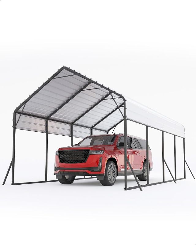 Photo 1 of 13'x21'x11' Oversized Metal Carport, Steel Heavy Duty Carport for All-Weather, Permanent Shelter for Bass Boats, Pickup Trucks, and Tractors, N.W. 660 Lbs
