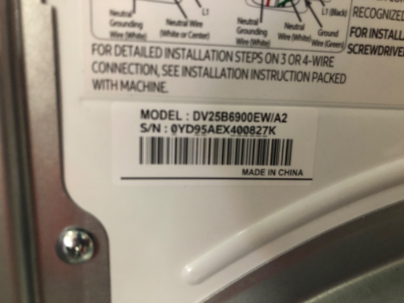 Photo 1 of Samsung 4.0 cu. ft. Electric Dryer, Compact Clothes Drying Machine, Stackable for Small Spaces w/Sensor Dry, 12 Preset Cycles, Reversible Door, Internal Drum Light, DV25B6900EW/A2, White