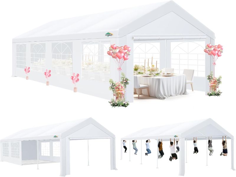 Photo 1 of (missing poles) COBIZI 10x30 Party Tent Heavy Duty, 10x30 Tent Canopy with Removable Sidewalls & 4 Built-in Sandbag, Commercial Wedding Large Tent, UV 50+, Waterproof, White
