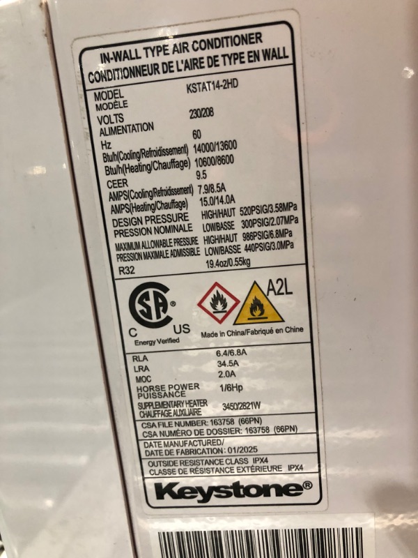 Photo 1 of ***HEAVILY USED - DAMAGED - SEE PICTURES - NO PACKAGING - UNABLE TO TEST***
Keystone 14,000 BTU Wall Mounted Air Conditioner with Supplemental Heat and Dehumidifier Function, 230V, Wall AC for Living Room and Large Rooms up to 700 Sq.Ft., Quiet, High Effi
