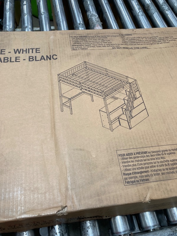 Photo 1 of *** INCOMPLETE SET BOX 2 OF 3 **** Full Size Loft Bed with Desk and Stairs Wood Loft Beds with Storage Cabinet and Bookcase High Loft Bed Frame with Staircase Shelves for Kids, Teen, Boys, Girls, White
