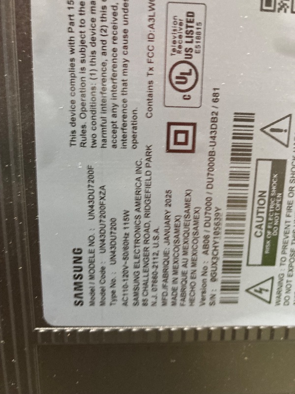Photo 1 of **SMASHED SCREEN FINAL SALE**SAMSUNG 43-Inch Class Crystal UHD 4K DU7200 Series HDR Smart TV w/Object Tracking Sound Lite, PurColor, Motion Xcelerator, Mega Contrast, Q-Symphony (UN43DU7200, 2024 Model)