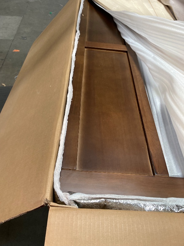 Photo 1 of VOVUVK Full Solid Wood Bed Frame with Headboard, Mid Century Modern Wooden Platform Bed, Wooden Bed Slats, No Box Spring Needed, Noise Free Easy Assembly (Walnut)