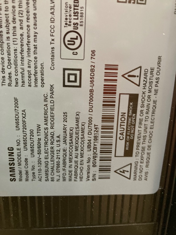 Photo 1 of **SMASHED SCREEN FINAL SALE**SAMSUNG 65-Inch Class Crystal UHD 4K DU7200 Series HDR Smart TV w/Object Tracking Sound Lite, PurColor, Motion Xcelerator, Mega Contrast, Q-Symphony (UN65DU7200, 2024 Model)