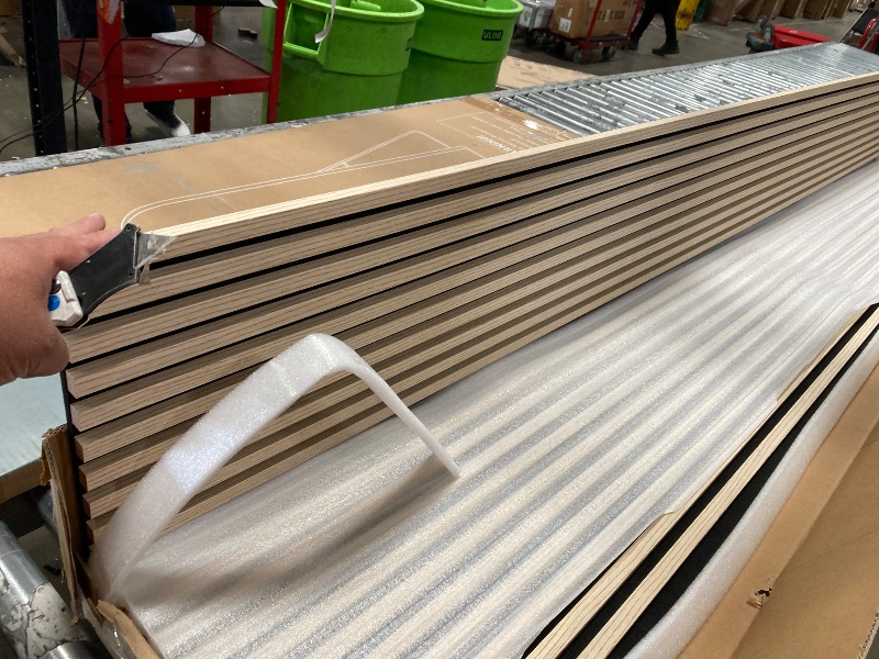 Photo 1 of Art3d 4pcs-107 x 8in Slat Acoustic Panel for Wall and Ceiling, 3D Fluted Sound Absorbing Panel with Wood Finish, Oak