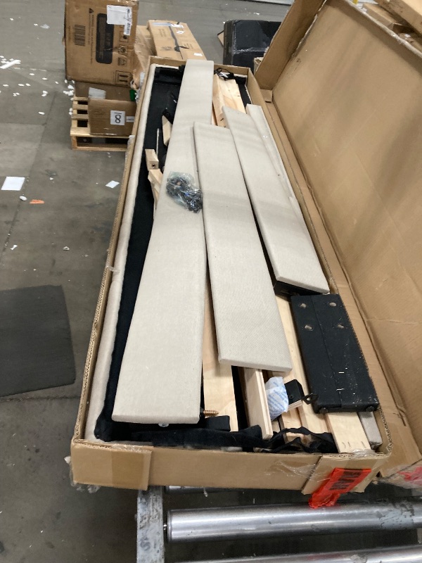 Photo 1 of Novilla King Size Bed Frame with Adjustable Headboard Platform King Bed Frame Linen Fabric Upholstered Headboard, No Box Spring Needed, Noise-Free, Wooden Slats Support, Easy Assembly, Beige