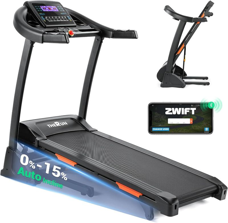 Photo 1 of THERUN Incline Treadmill for Running and Walking, 300 lbs Weight Capacity Folding Treadmill with 0-15% Auto Incline, Wide Belt, 3.5HP, App, Heart Rate
