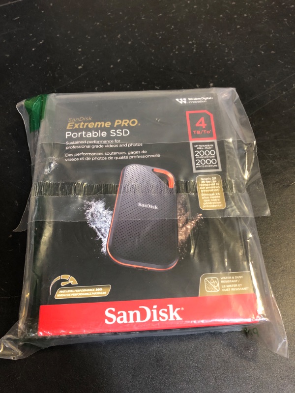 Photo 2 of SanDisk 4TB Extreme PRO Portable SSD - Up to 2000MB/s - USB-C, USB 3.2 Gen 2x2, IP65 Water and Dust Resistance, Updated Firmware - External Solid State Drive - SDSSDE81-4T00-G25