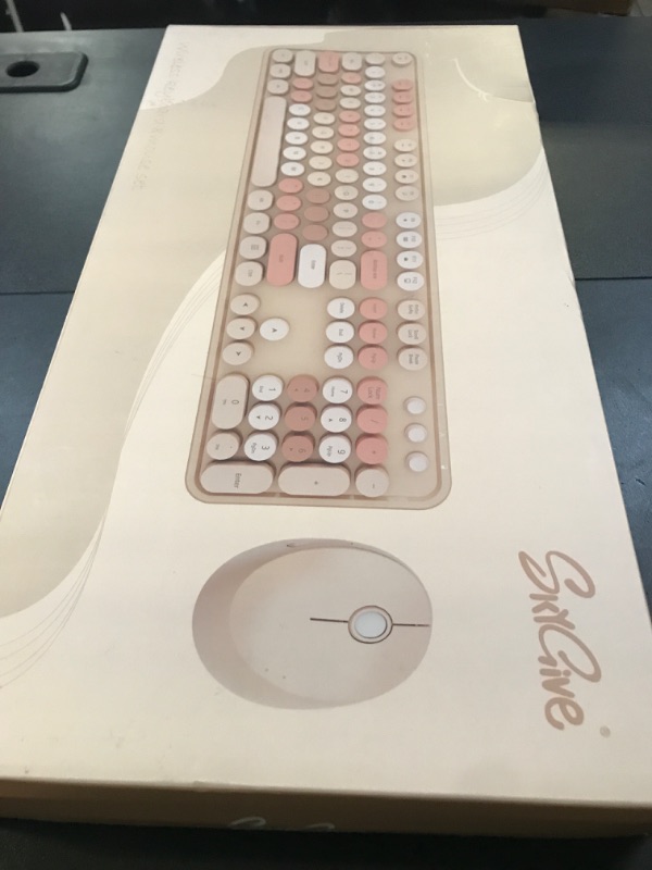 Photo 1 of Wireless Keyboard and Mouse Combo, Ergonomic Full Size Typewriter Retro Round Keycaps Keyboard, Compatible with Windows, PC, Perfer for Home and Office Keyboards (Chocolate Color)