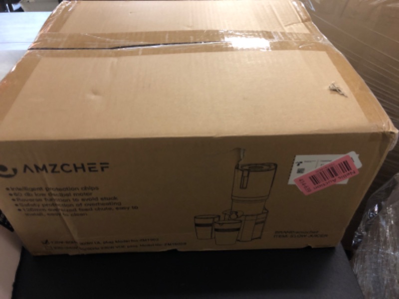 Photo 1 of AMZCHEF Cold Press Juicer, Juicers Machines - 5.2" Large Feed Chute for Whole Fruits & Vegetables, Stainless Steel Slow Masticating Juice Easy to Clean, Large Auger, Triple Strainers, Silver