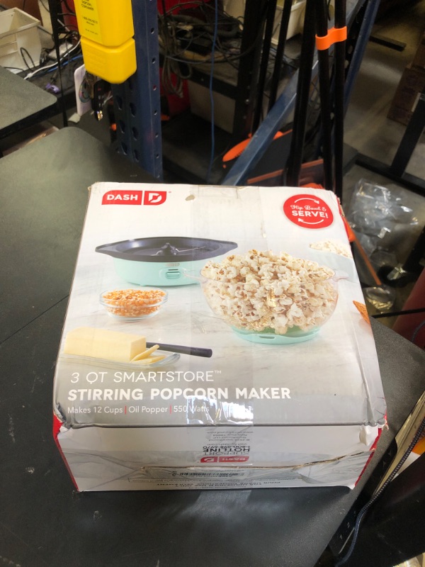 Photo 1 of DASH SmartStore™ Stirring Popcorn Maker, 3QT Hot Oil Electric Popcorn Machine with Clear Bowl, 12 Cups - Aqua