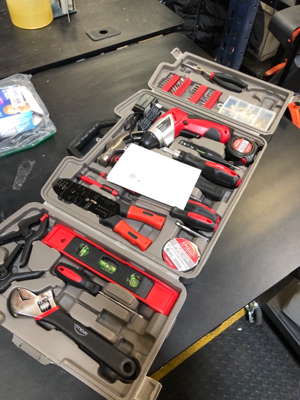 Photo 1 of Apollo Tools 161 Piece Complete Household Tool Set with 3.6 Volt Lithium-Ion Cordless Screwdriver and Most Needed Hand Tools Selection for Boats, Vehicle and Garage - Red - DT0739