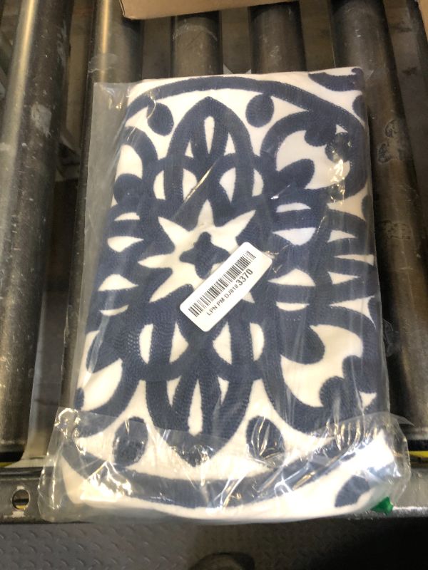 Photo 1 of Alysheer Embroidered Decorative Throw Pillow Covers 18"x18" Set of 2 Pieces, Classic Boho Mandala Knit Pattern, Durable 100% Cotton Canvas Cozy Cushion Cases for Sofa Couch Living Room (Navy Blue)
