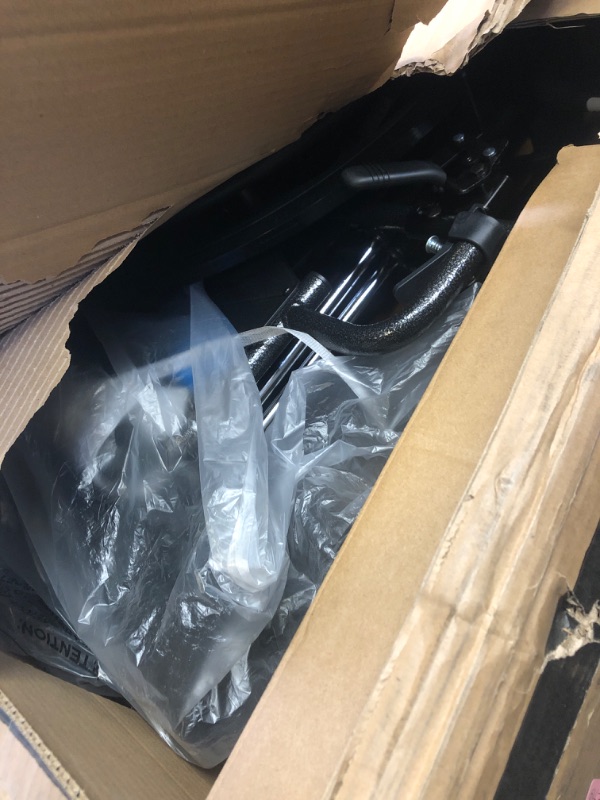 Photo 1 of Medline Lightweight Foldable Transport Wheelchair with Handbrakes and 12-Inch Wheels, Blue Frame, Black Upholstery
