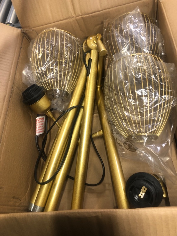 Photo 1 of Dimmable Industrial Floor Lamps for Living Room, Gold Tree Standing Tall Lamps with 3 Elegant Teardrop Cage Head & 800 Lumens LED Bulbs for Bedroom Office
