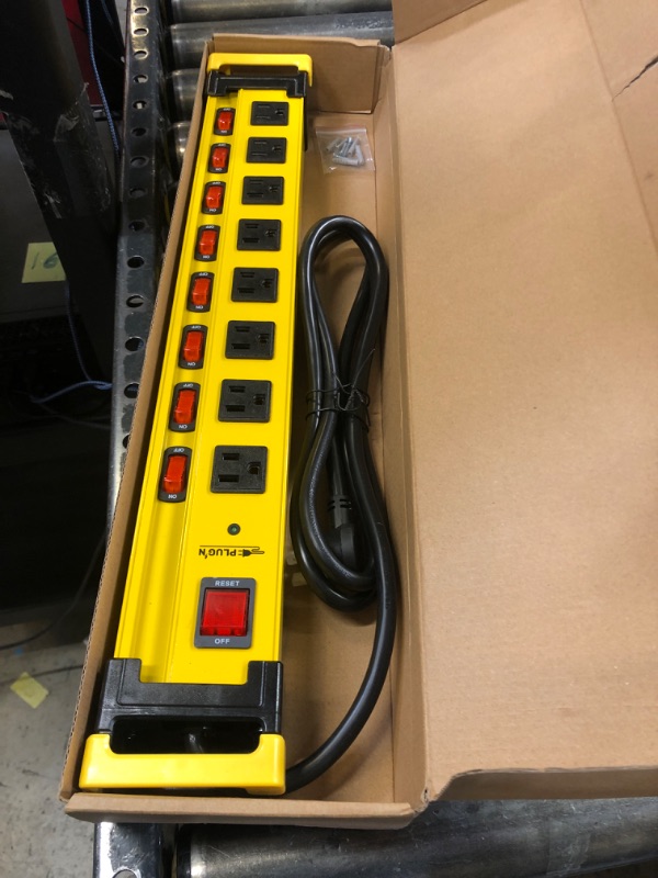 Photo 1 of Plug'n 8 Outlet Long Power Strip,2700J Surge Protector with Individual Switches,Wide Spaced,Heavy Duty Power Strip with 6FT/14AWG/15A Power Cord and Flat Plug for Workshop,Garage,Industrial,Home