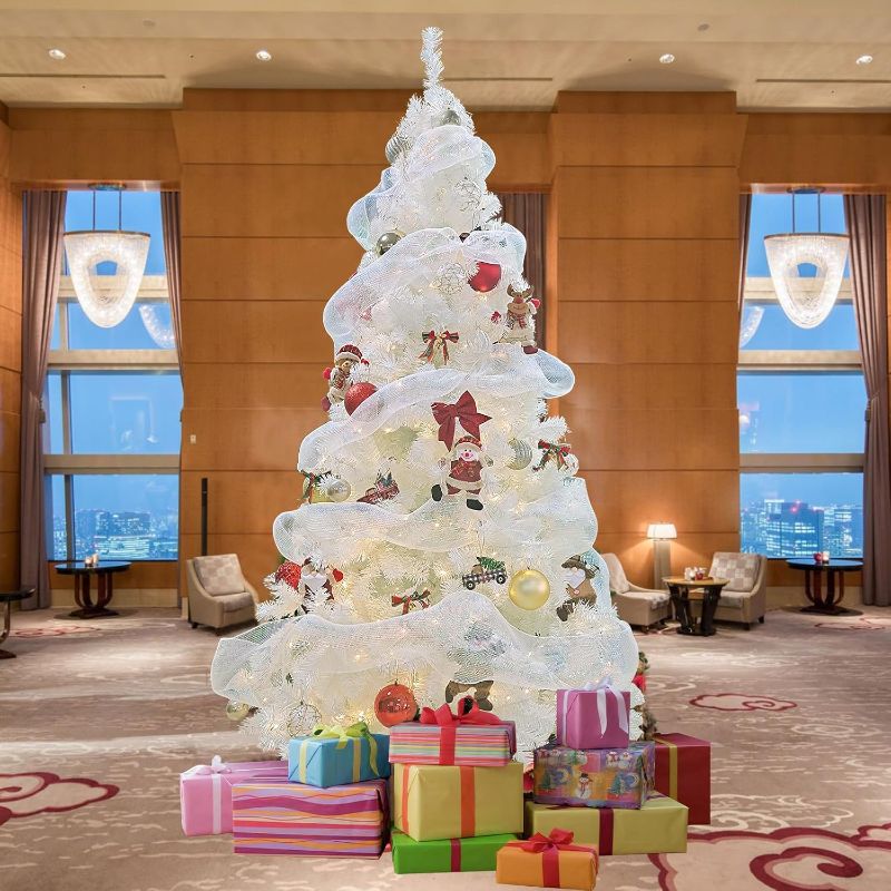 Photo 1 of 10FT Artificial Christmas Tree, Full Premium Hinged Artificial Pine Tree with 2150 Branch Tips Metal Stand for Outdoor & Indoor (White)

