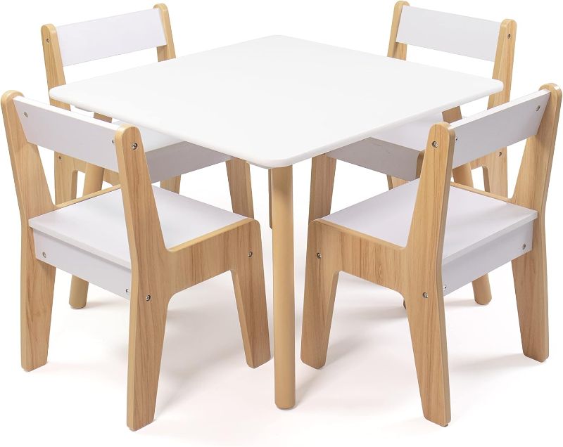 Photo 1 of Humble Crew, White/Natural Modern Wood Kids Table and 4 Chairs Set