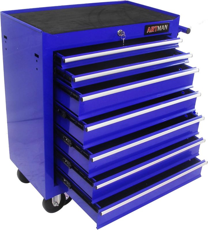 Photo 1 of 7-Drawer Rolling Tool Cart Cabinet with Keyed Locking System High Capacity Tool Storage Cabinet Organizer with Wheels Blue
