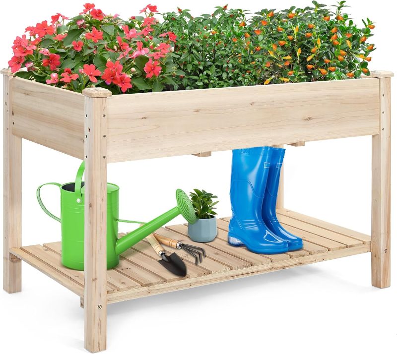 Photo 1 of 47 x 24 x 30 Raised Garden Bed with Legs, Planter Raised Bed, Storage Shelf, Heavy Duty Wood Design,Filtering Liner, Easy Assembly, Stand for Patio, Yard, Balcony
