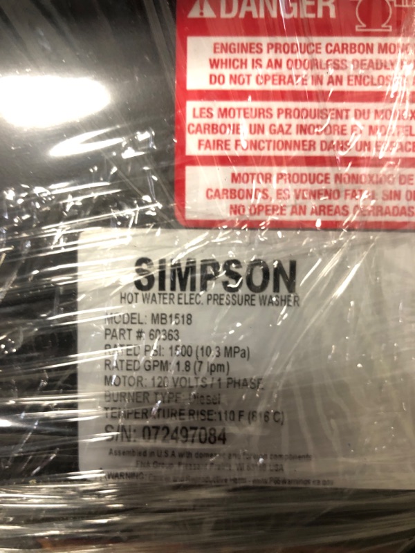 Photo 4 of Simpson KB65132 King Brute 4000 PSI Hot Water Gas Pressure Washer, 4.0 GPM AAA Plunger Pump, CRX 420 Engine, Spray Gun and Insulated Wand, 4 QC Nozzles, 3/8-in. x 50-ft. Hose, 49-State