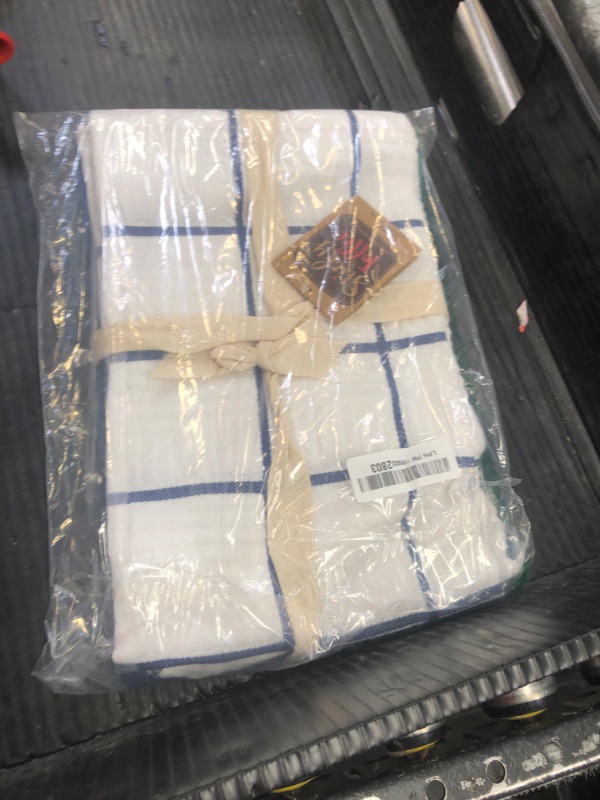 Photo 1 of 100% Cotton Kitchen Towels - Set of 4, Dark Blue and White Hand and Tea Towels, Absorbent Reusable Cleaning Cloths, 28 in x 16 in