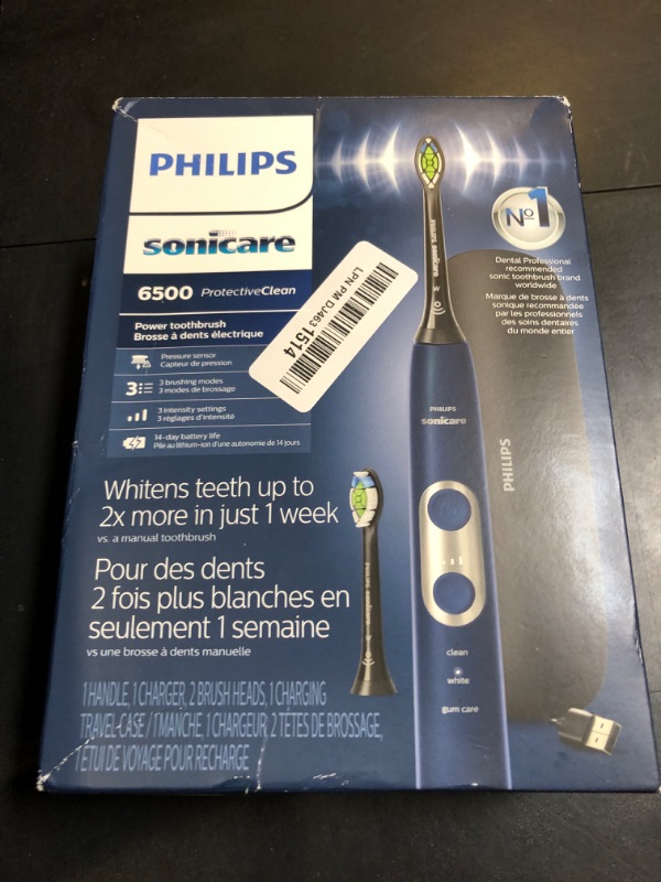 Photo 1 of Philips Sonicare ProtectiveClean 6500 Rechargeable Electric Toothbrush, with Pressure Sensor, 3 Cleaning Modes, SmarTimer and QuadPacer, 14-Day Battery Life, Charging Travel Case, Navy Blue, HX6462/07