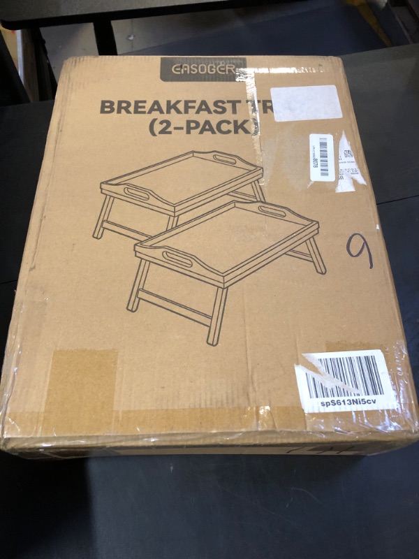 Photo 1 of 2 Pack Breakfast in Bed Tray for Eating, 16.92 x 12.6 Inch Bed Table Tray with Folding Legs & Handles, Bamboo Food Lap Trays Fits for Adult Kids Eating/TV/Surgery Recovery by Easoger. Set of 2