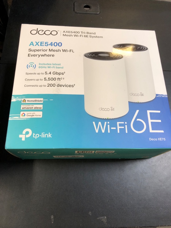 Photo 2 of TP-Link Deco AXE5400 Tri-Band WiFi 6E Mesh System(Deco XE75) - Covers up to 5500 Sq.Ft, Replaces WiFi Router and Extender, AI-Driven Mesh, New 6GHz Band, 2-Pack