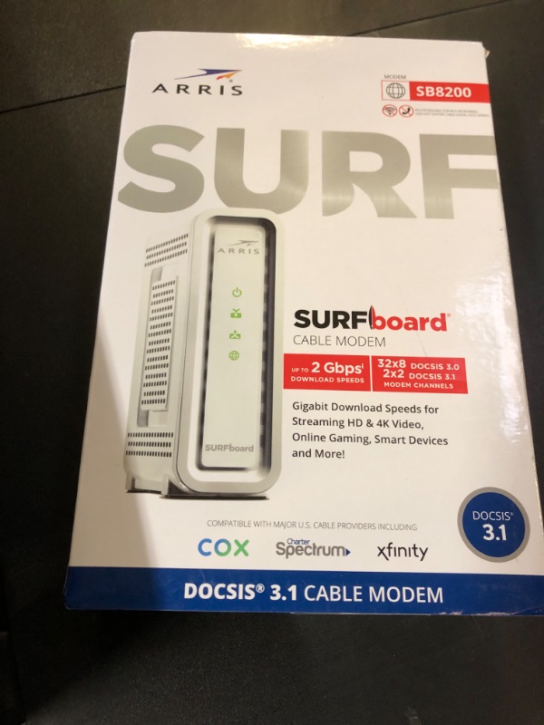 Photo 2 of ARRIS (SB8200) - Cable Modem - Fast DOCSIS 3.1 32x8 Gigabit Cable Modem , Approved for Comcast Xfinity, Cox, Charter Spectrum, & more | 1 Gbps Max Internet Speed, 4 OFDM Channels