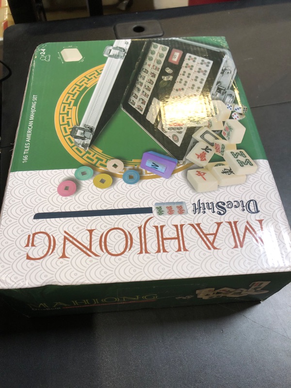 Photo 1 of American Mahjong Tile Game Set - Mahjong Game Set with Premium Aluminum case, 166 White Tiles, 100 Money Chips, 3 Dice, 6 Spare Tiles & Manual, Beautiful Mahjong Sets