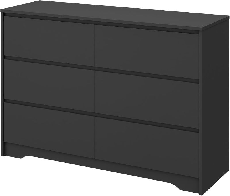 Photo 1 of Panana Modern 6 Drawer Double Dresser, Wood Wide 6 Chest of Drawers with Deep Drawers Floor Storage Lateral Drawer Cabinet Organizer for Living Room Bedroom Home Office (Black)
