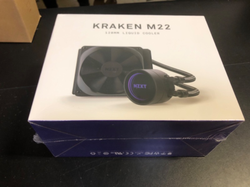 Photo 2 of NZXT Kraken M22 120mm - RL-KRM22-01 - AIO RGB CPU Liquid Cooler - CAM-Powered - Infinity Mirror Design - Reinforced Extended Tubing - Aer P120mm PWM Radiator Fan (Included) Black