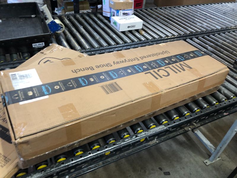 Photo 1 of MILCIL Upholstered Shoe Bench Entryway Bench for Bedroom, End of Bed, Ottoman Bench Tufted Padded Seat with Solid Wood Shelf for Living Room, Linen Dark Gray