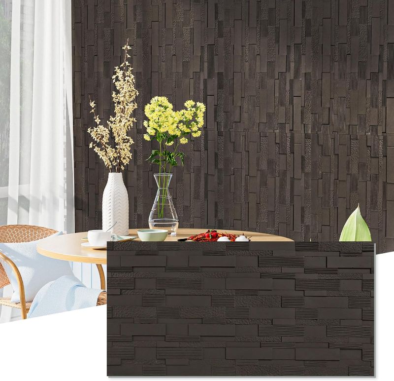 Photo 1 of Crystal Texture 3D Wall Paneling, 4 Pack PU Stone Wall Panels for Interior Wall Decoration, 23.6" x 47.2", Black
