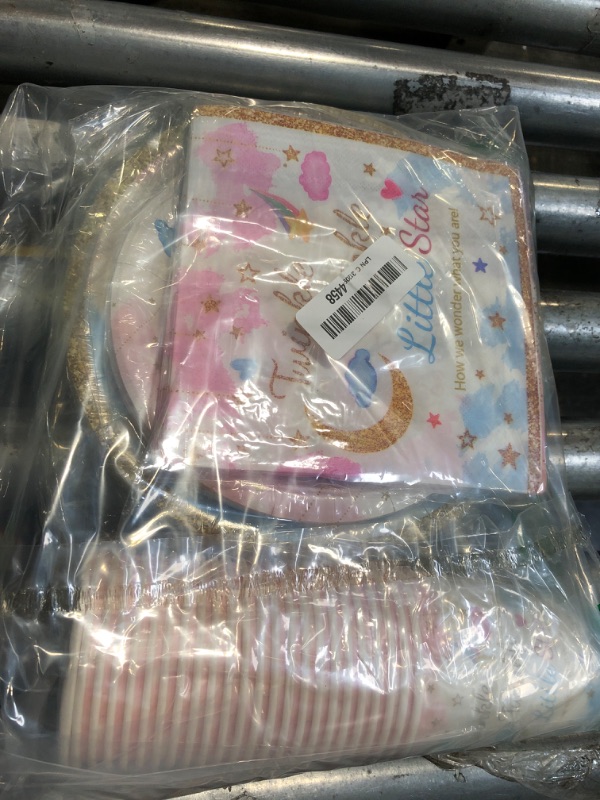 Photo 1 of 96Pcs Twinkle Twinkle Little Star Gender Reveal Party Supplies Tableware Set little Star Baby Shower Plates Napkins Forks Dinnerware for Baby Shower Decorations Girls or Boys Theme Party, 24 Guests