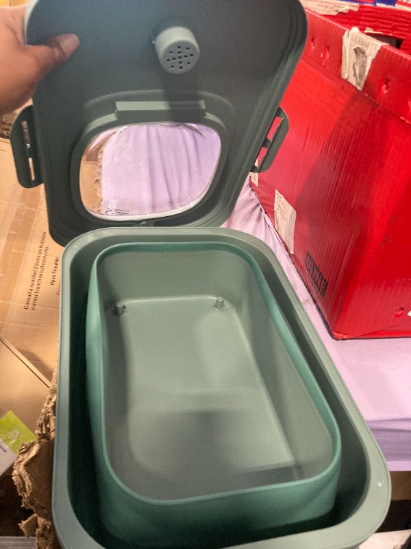 Photo 1 of Juexica Collapsible Cat Litter Storage Bin Container with Airtight Lids, Portable Cat Litter Storage Container with Wheels, Kitchen Cereal Rice Leakproof Sealable (Green)