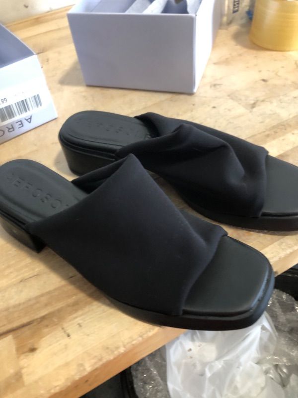 Photo 1 of Aerosoles Women's Camera Platform Heeled Sandal, Black Leather, 8.5