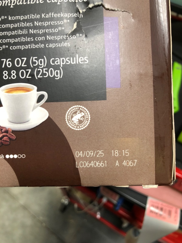 Photo 1 of !! EXPIREs ON 04/09/2025
Amazon Brand - Solimo Lungo Capsules, Compatible with Nespresso Original Brewers, Medium Roast, 50 Count (Pack of 1)