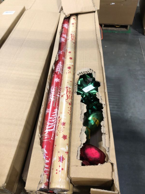 Photo 1 of ** SIMILAR**American Greetings 120 sq. ft. Christmas Wrapping Paper Set, Tan, Plaid, Snowman and Christmas Text (4 Rolls 30 in. x 12 ft., 7 Bows, 30 Gift Tags)