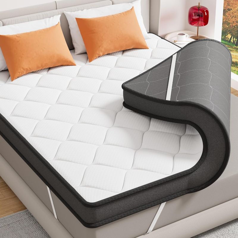 Photo 1 of 3 Inch Multi-Layer Memory Foam Mattress Topper Queen, High Density Gel Foam Bed Toppers with Cooling Pillowtop for Back Pain Relief, Medium Firm Mattress Pad for Comfort Body Support
