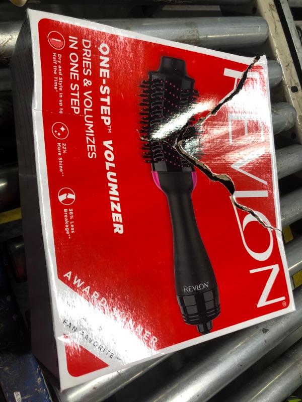 Photo 1 of ***DAMAGE BOX*** REVLON One-Step Volumizer Hair Dryer and Styler, for Less Frizz, More Shine, and Reduced Heat Damage for Salon Style Round Brush for Blowout, Black (Amazon Exclusive)