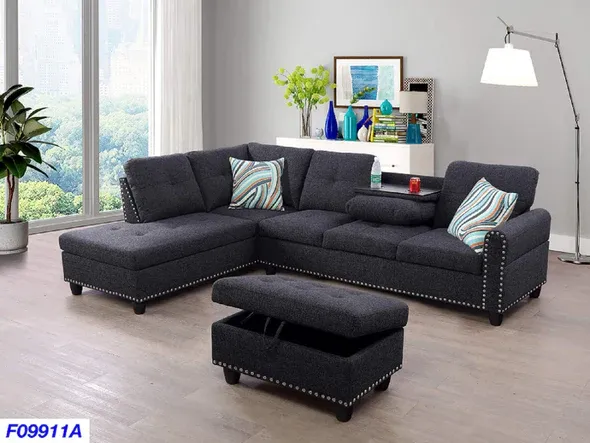 Photo 1 of **PARTIAL SET LEFT ARM SOFA** 
***NO RETURNS** 
Sectional 3pcs with ottoman F09911 CHARCOAL GREY 