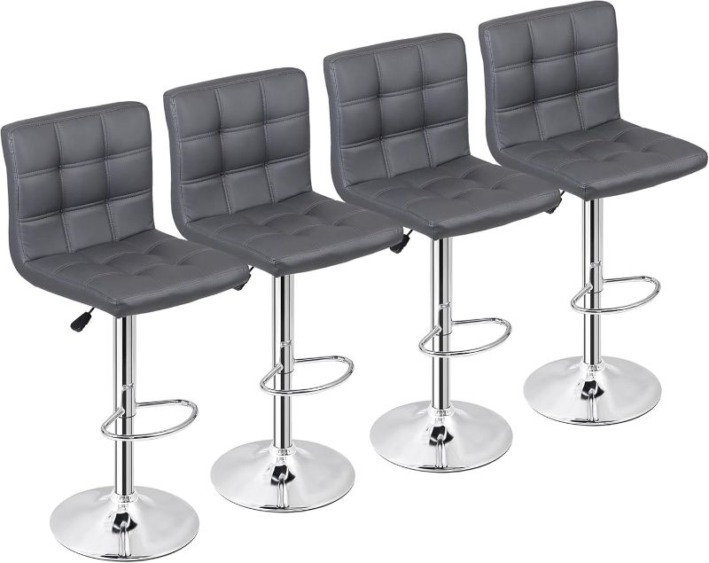 Photo 1 of **SIMILAR ITEM** ZENY Set of 4 Adjustable Swivel Barstools, Modern PU Leather Kitchen Counter Bar Stools, Square Back Bar Stool (Grey)