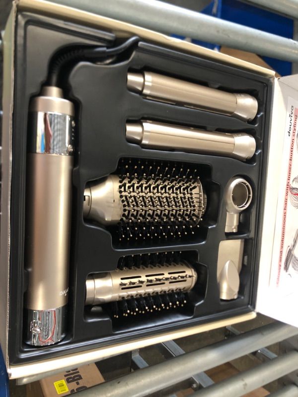 Photo 1 of **USED**6 in 1 Hair Air Styler, Ionic Hair Dryer Brush Frizz- Free Hot-Air Auto Wrap Curlers, Multi Hair Styler, Blow Dryer for Fast Drying Straightening Volumizing Curling Styling (6-in-1 Set, Light Silver)