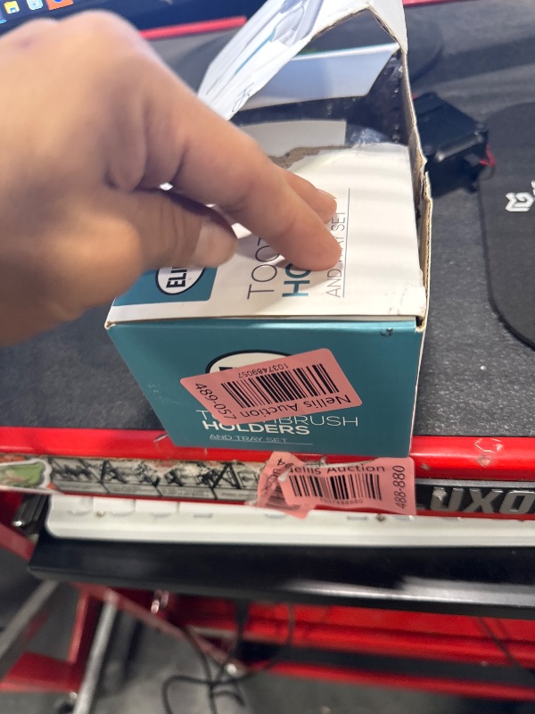 Photo 1 of Ceramic Toothbrush Holder with Tray for Bathroom Countertop, Single Bathroom Toothbrush Organizer (Grey & White)