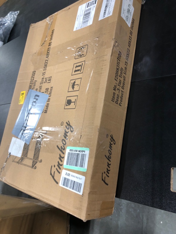 Photo 1 of **MISSING HARDWARE**Finnhomy 3 Tier Heavy Duty Commercial Grade Utility Cart, Wire Rolling Cart with Handle Bar, Steel Service Cart with Wheels, Utility Shelf Plant Display Shelf Food Storage Trolley, NSF Listed